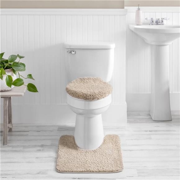 Basic Polyester Toilet Lid Cover, Tan, 19" x 22" - Picture 2 of 7